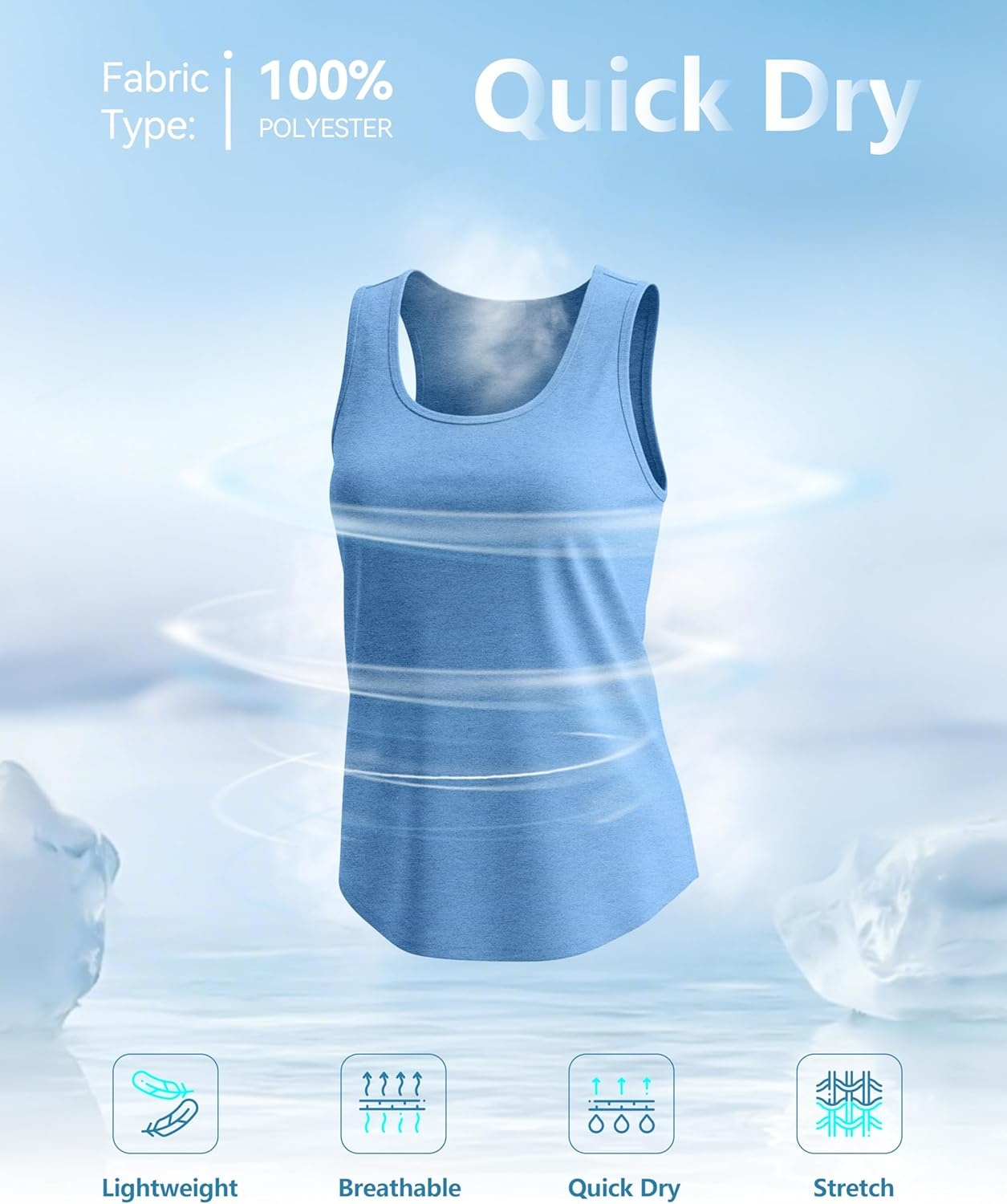 image:imageSANTINY Womens Racerback Workout Tops Lightweight Gym Yoga Tennis Sleeveless Shirts Scoop Neck Running Athletic Tank TopsHeather Blue