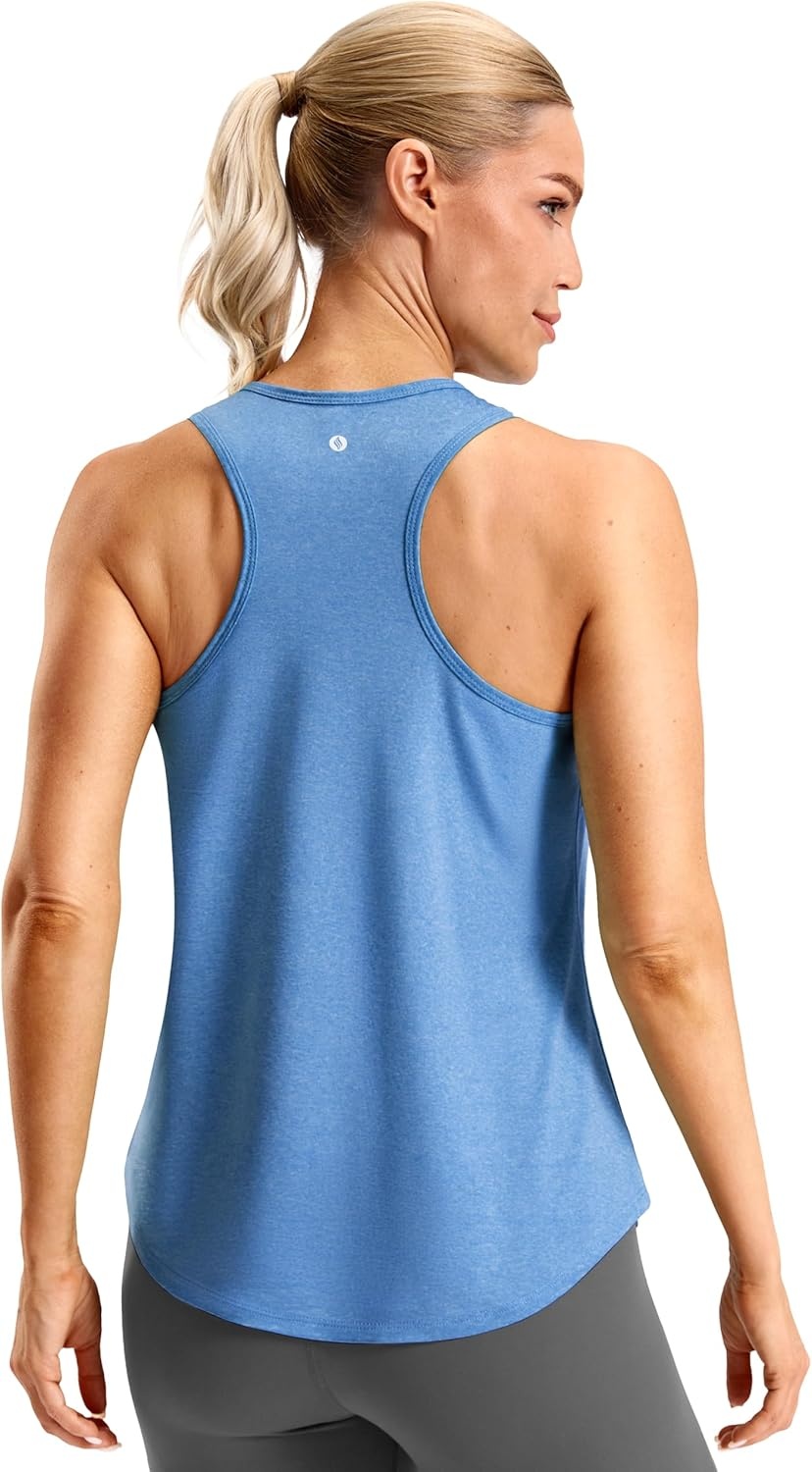 image:imageSANTINY Womens Racerback Workout Tops Lightweight Gym Yoga Tennis Sleeveless Shirts Scoop Neck Running Athletic Tank TopsHeather Blue
