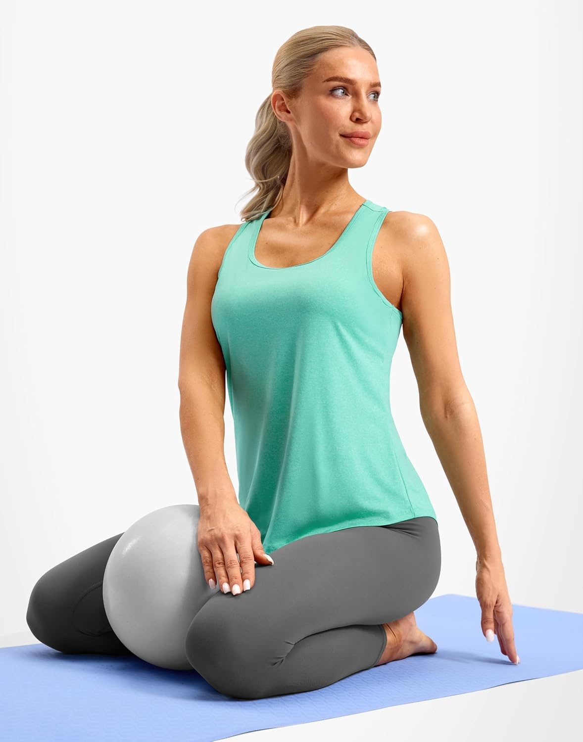 image:imageSANTINY Womens Racerback Workout Tops Lightweight Gym Yoga Tennis Sleeveless Shirts Scoop Neck Running Athletic Tank TopsHeather Green