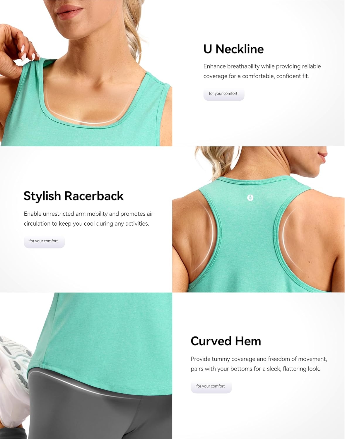 image:imageSANTINY Womens Racerback Workout Tops Lightweight Gym Yoga Tennis Sleeveless Shirts Scoop Neck Running Athletic Tank TopsHeather Green