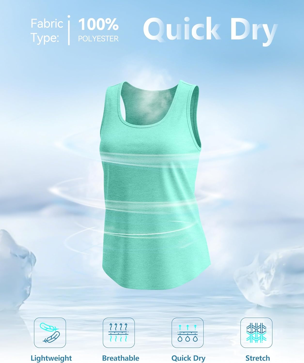image:imageSANTINY Womens Racerback Workout Tops Lightweight Gym Yoga Tennis Sleeveless Shirts Scoop Neck Running Athletic Tank TopsHeather Green