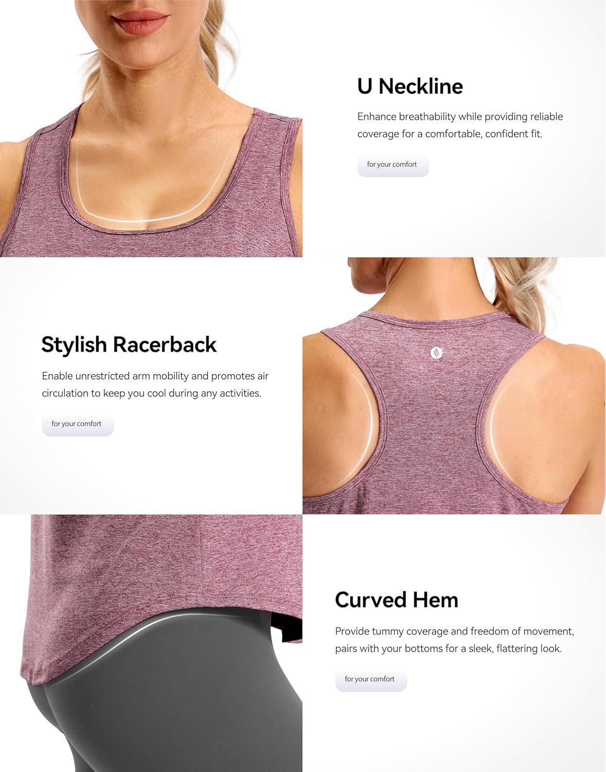 image:imageSANTINY Womens Racerback Workout Tops Lightweight Gym Yoga Tennis Sleeveless Shirts Scoop Neck Running Athletic Tank TopsHeather Red