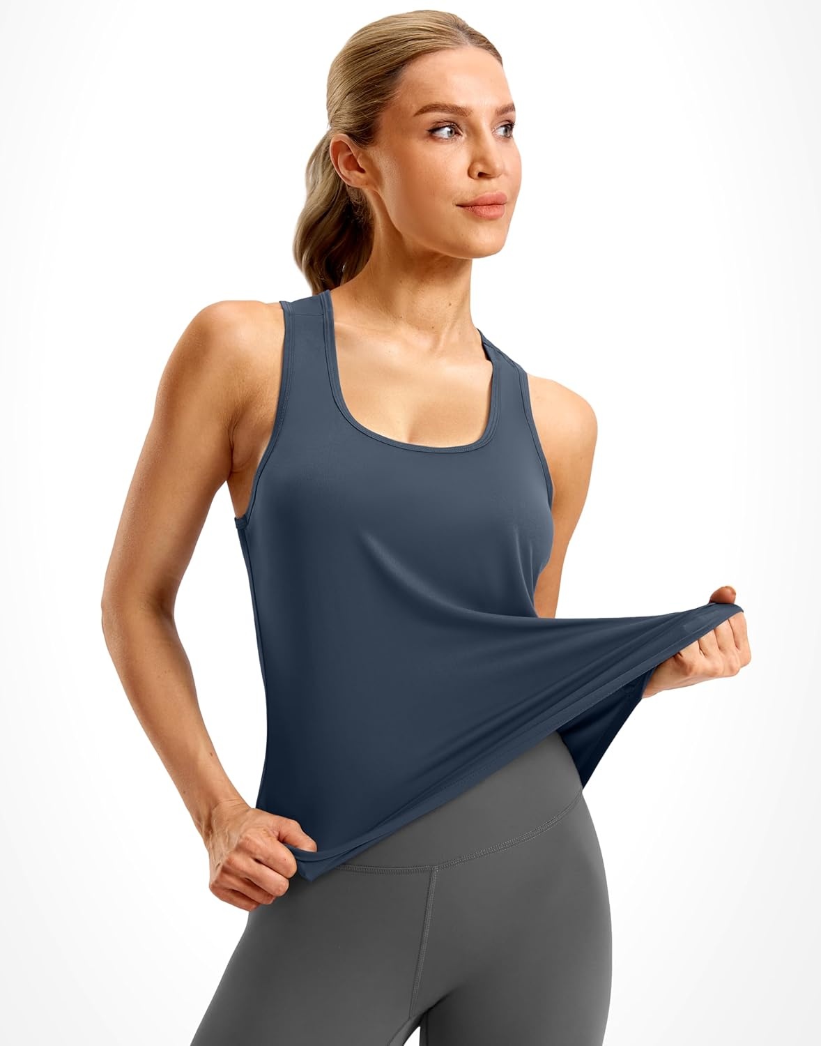 image:imageSANTINY Womens Racerback Workout Tops Lightweight Gym Yoga Tennis Sleeveless Shirts Scoop Neck Running Athletic Tank TopsNavy