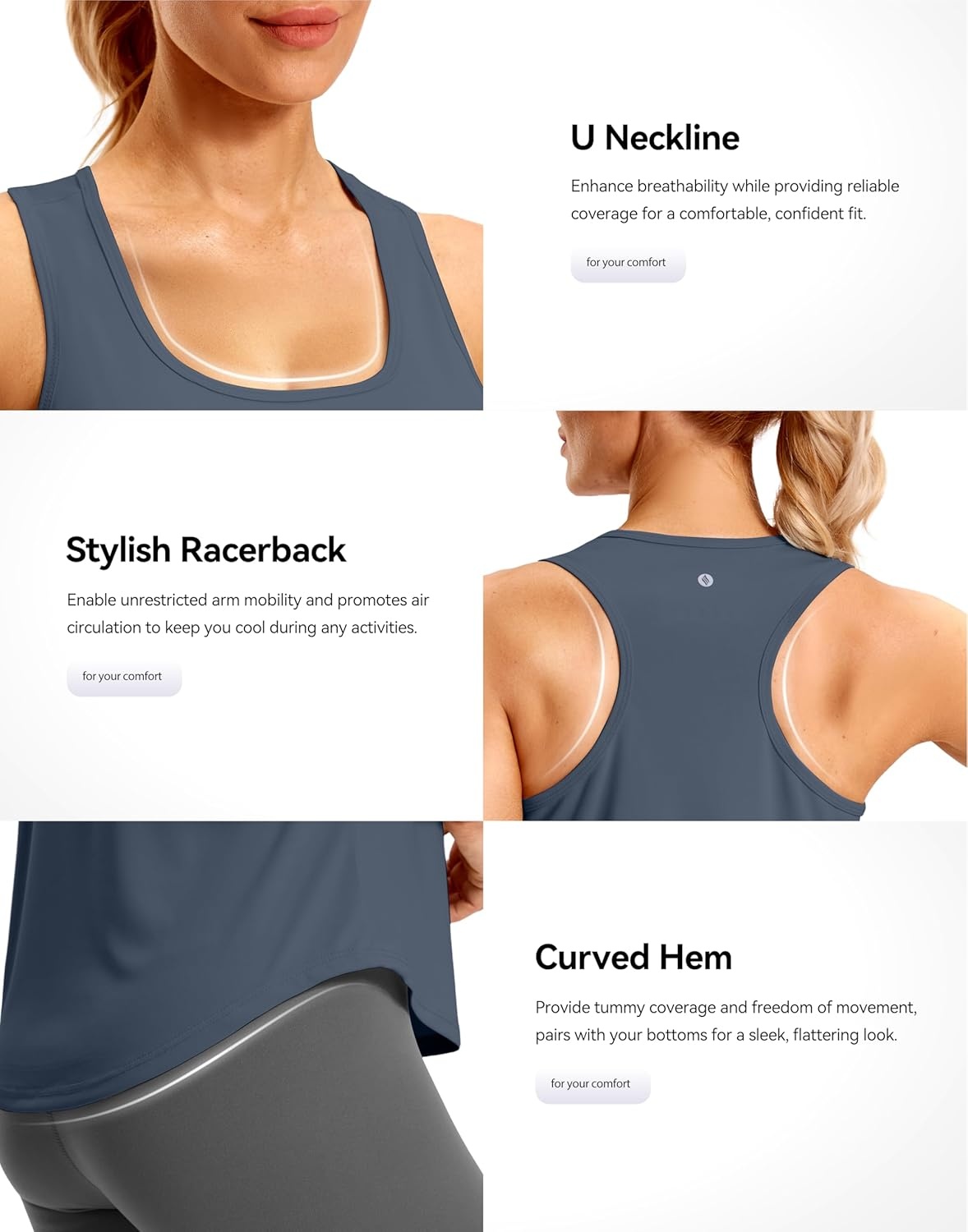 image:imageSANTINY Womens Racerback Workout Tops Lightweight Gym Yoga Tennis Sleeveless Shirts Scoop Neck Running Athletic Tank TopsNavy
