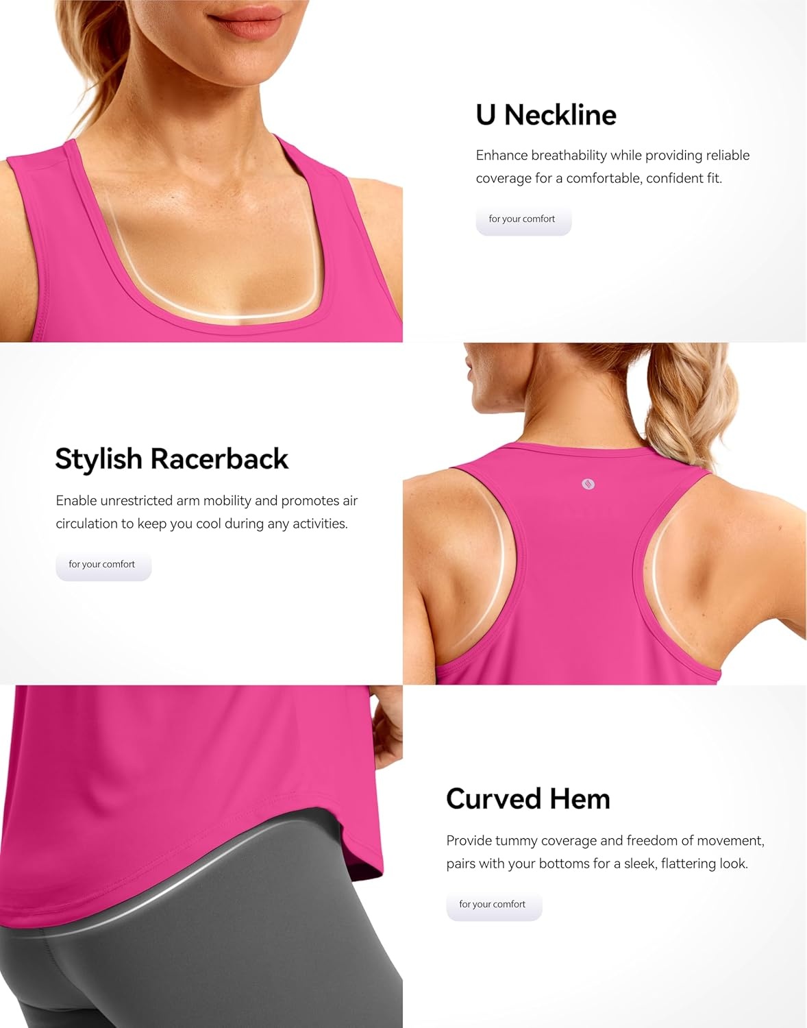 image:imageSANTINY Womens Racerback Workout Tops Lightweight Gym Yoga Tennis Sleeveless Shirts Scoop Neck Running Athletic Tank TopsRose