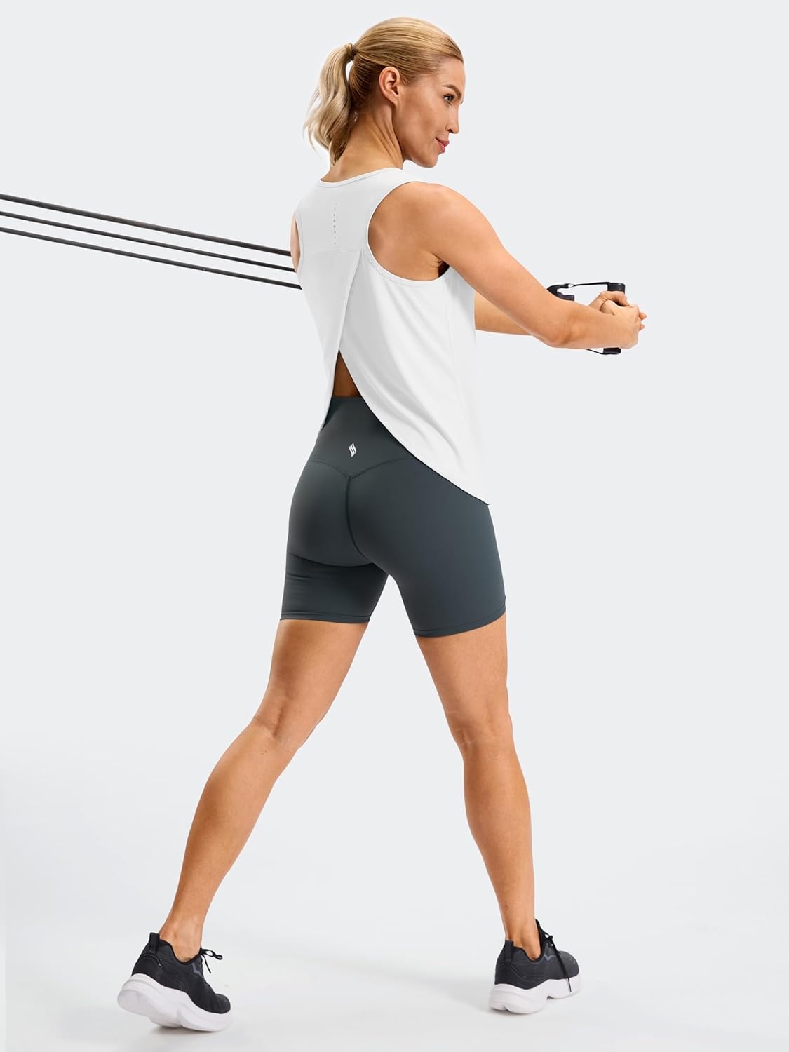 image:imageSANTINY Workout Tops for Women Open Back Sleeveless Racerback Tank Tops Loose Fit Athletic Gym Yoga ShirtsBwhite