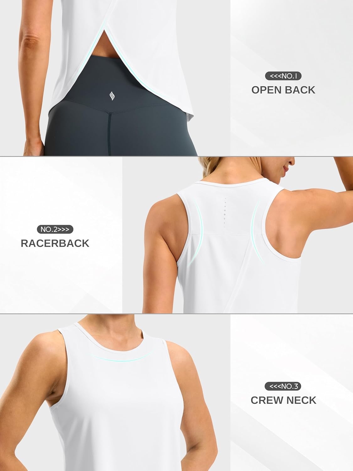 image:imageSANTINY Workout Tops for Women Open Back Sleeveless Racerback Tank Tops Loose Fit Athletic Gym Yoga ShirtsBwhite