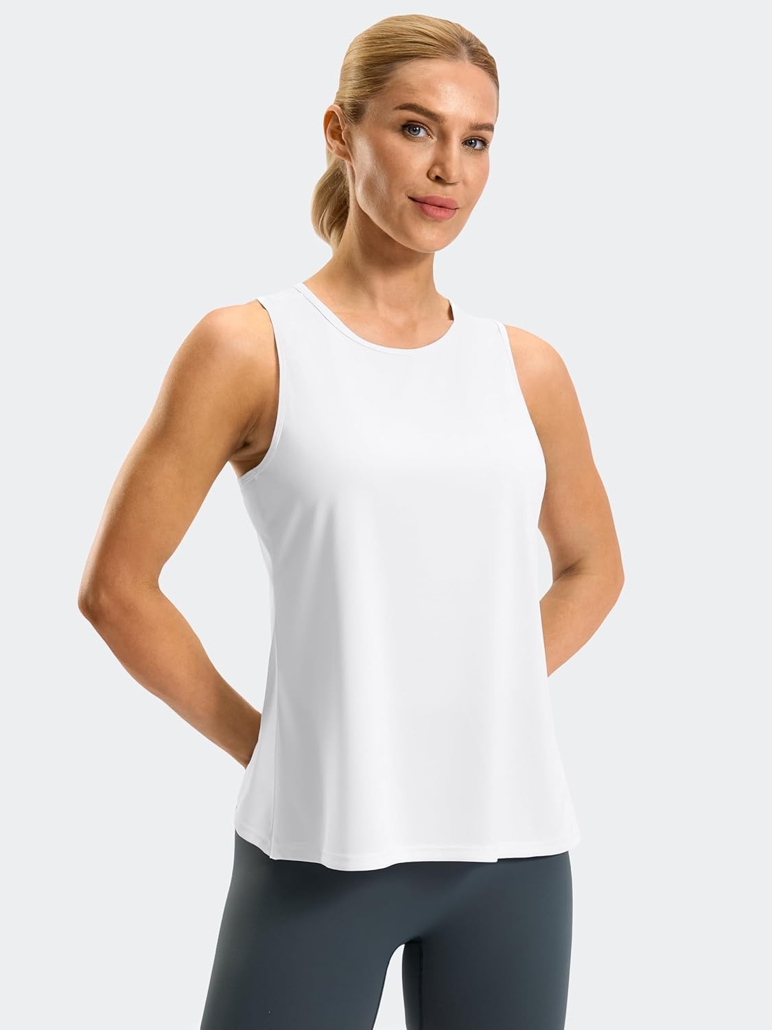 image:imageSANTINY Workout Tops for Women Open Back Sleeveless Racerback Tank Tops Loose Fit Athletic Gym Yoga ShirtsBwhite