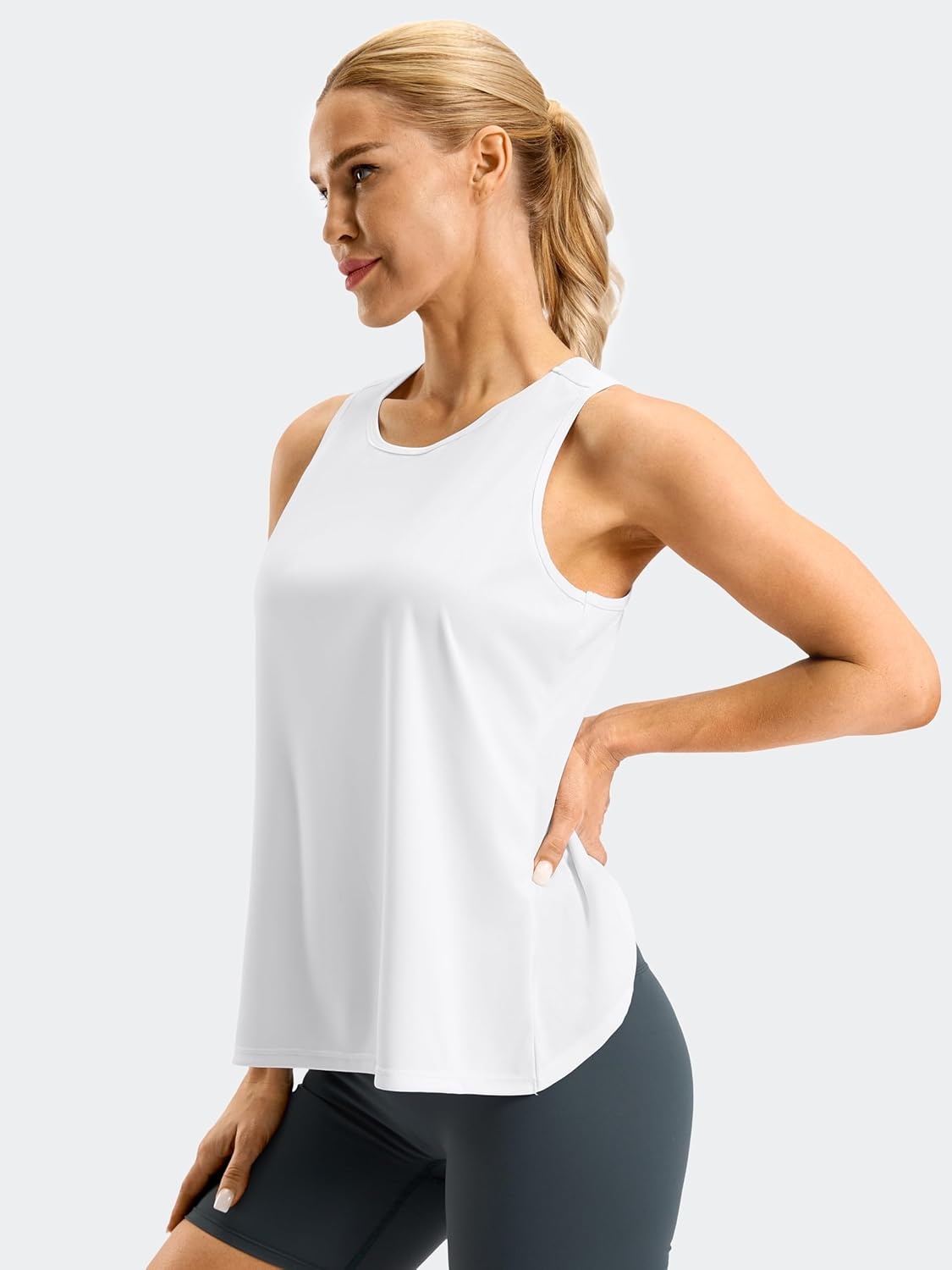 image:imageSANTINY Workout Tops for Women Open Back Sleeveless Racerback Tank Tops Loose Fit Athletic Gym Yoga ShirtsBwhite