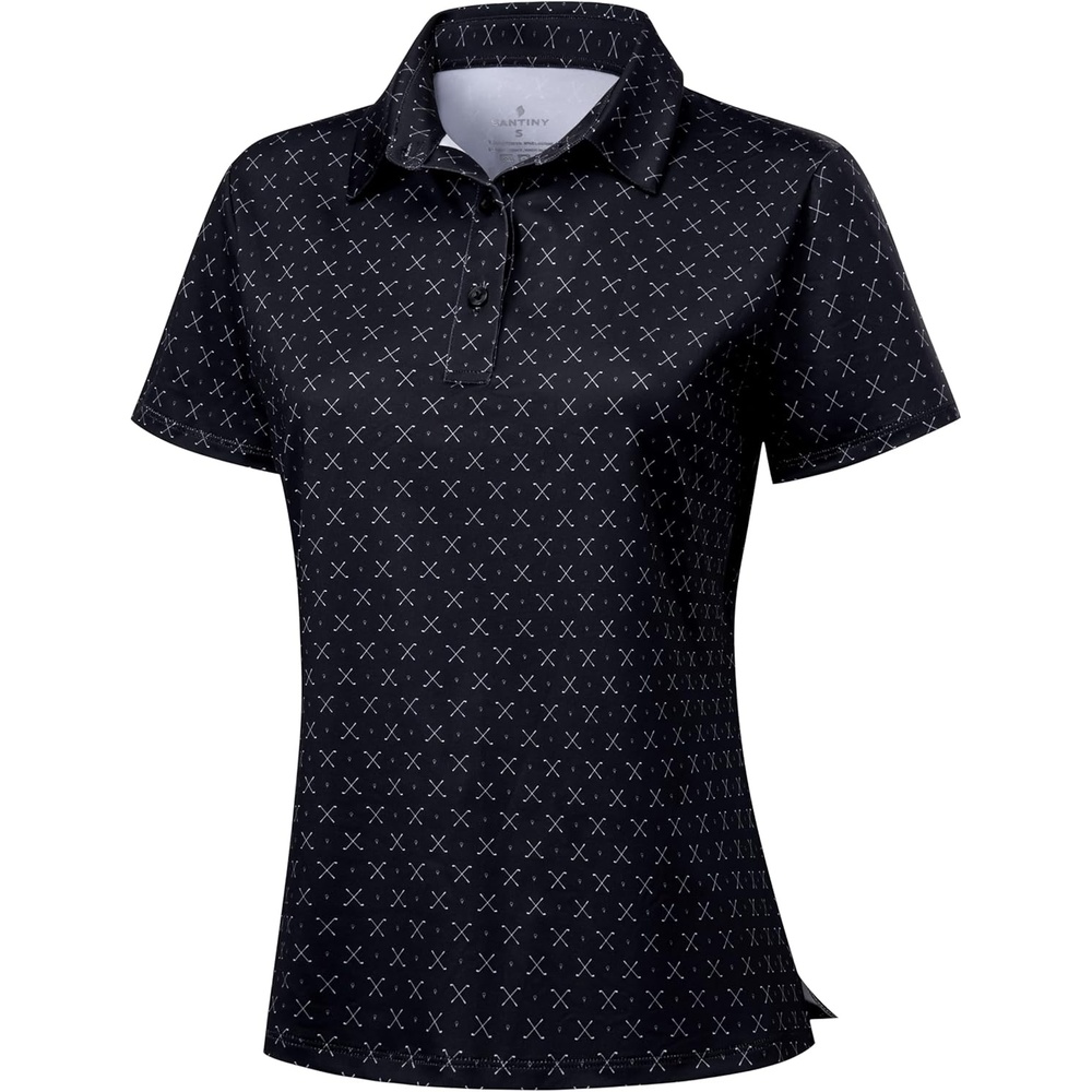 image:imageSANTINY Golf Polo Shirts for Women Short Sleeve Quick Dry 3 Buttons Collared Pickleball Shirt Summer Golf Tennis TopsBlack Golf Clubs