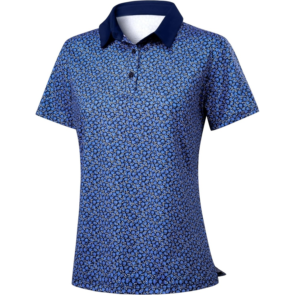 image:imageSANTINY Golf Polo Shirts for Women Short Sleeve Quick Dry 3 Buttons Collared Pickleball Shirt Summer Golf Tennis TopsBlue Floral