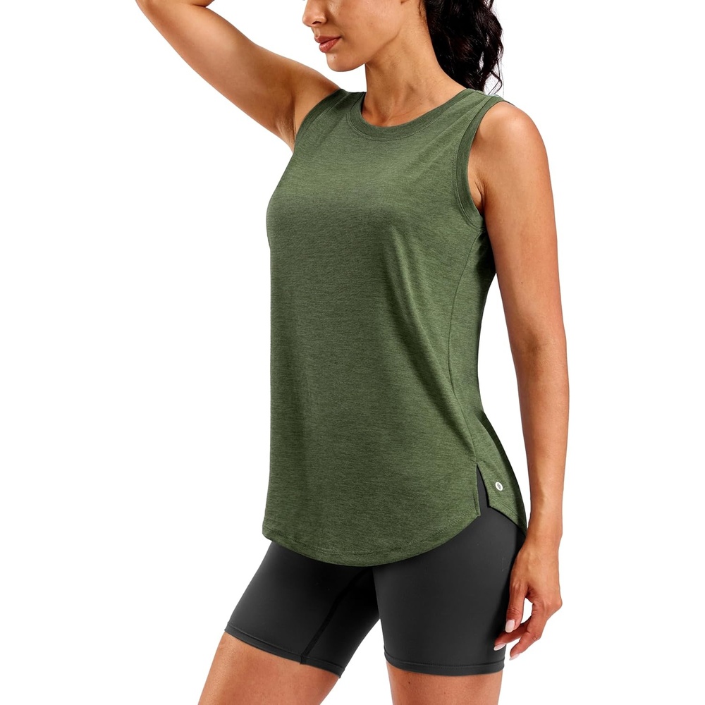 image:imageSANTINY Womens Lightweight Long Workout Tops Sleeveless Tennis Gym Yoga Shirts Athletic Running Tank Top for Women Loose FitA Olive