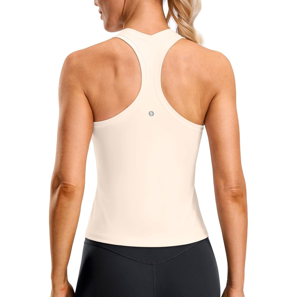 image:imageSANTINY Workout Tank Tops for Women Racerback Yoga Gym Tennis Running Athletic Tops Scoop Neck Tight Sleeveless ShirtsBeige