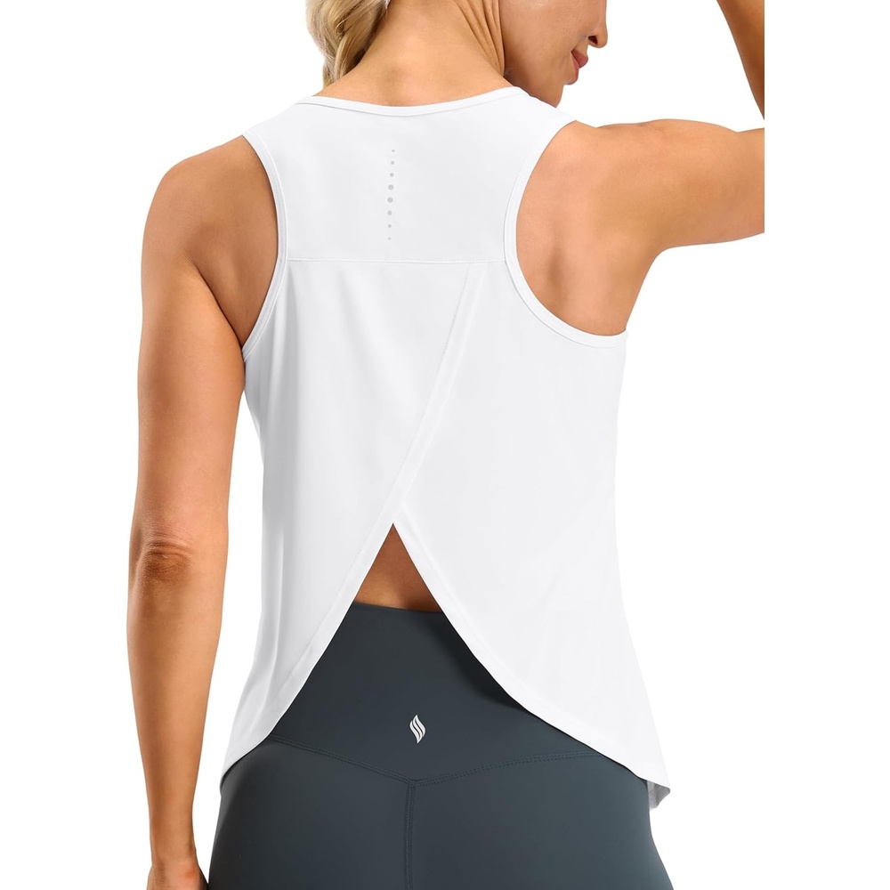 image:imageSANTINY Workout Tops for Women Open Back Sleeveless Racerback Tank Tops Loose Fit Athletic Gym Yoga ShirtsBwhite