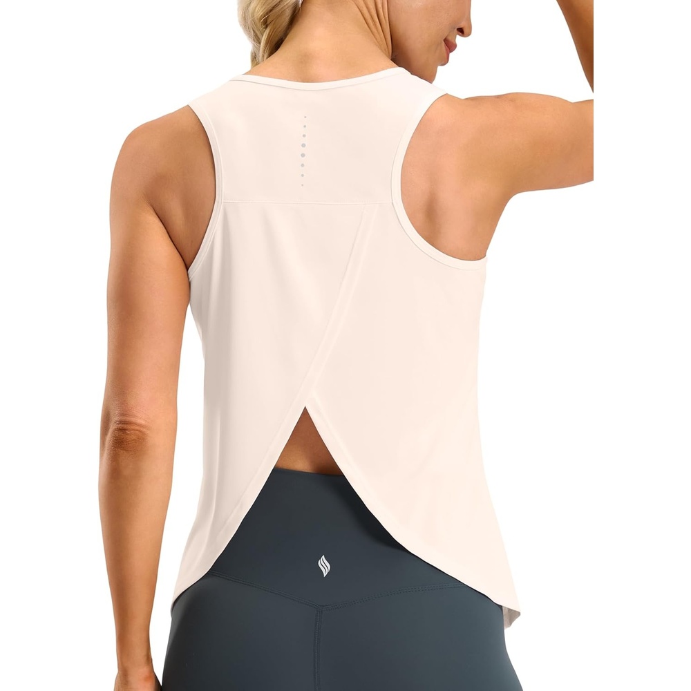 image:imageSANTINY Workout Tops for Women Open Back Sleeveless Racerback Tank Tops Loose Fit Athletic Gym Yoga ShirtsCream