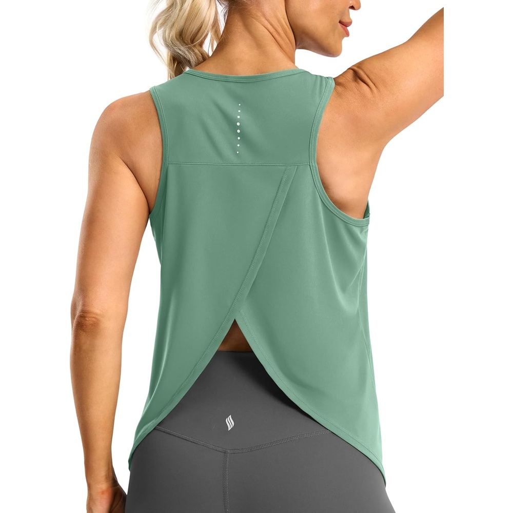 image:imageSANTINY Workout Tops for Women Open Back Sleeveless Racerback Tank Tops Loose Fit Athletic Gym Yoga ShirtsGrey Sage