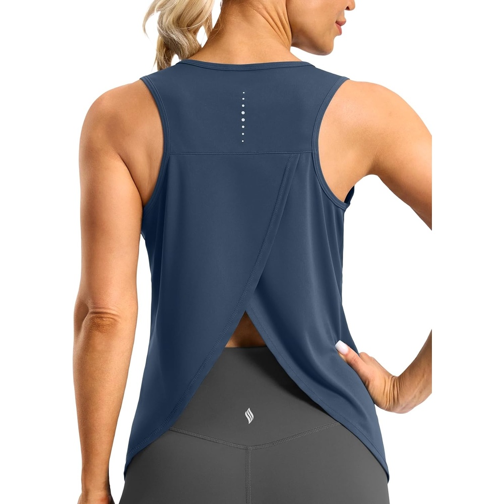 image:imageSANTINY Workout Tops for Women Open Back Sleeveless Racerback Tank Tops Loose Fit Athletic Gym Yoga ShirtsNavy