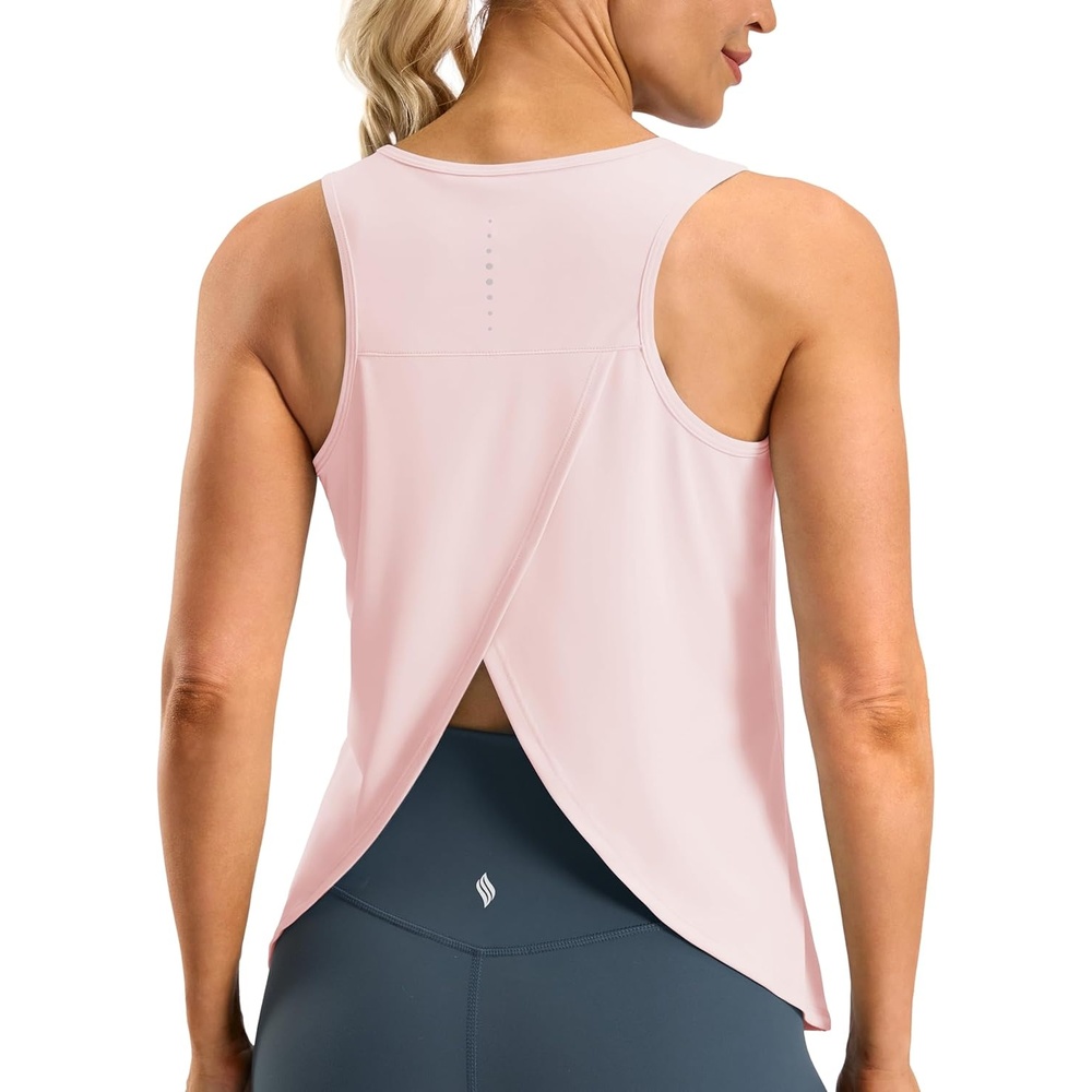 image:imageSANTINY Workout Tops for Women Open Back Sleeveless Racerback Tank Tops Loose Fit Athletic Gym Yoga ShirtsPink