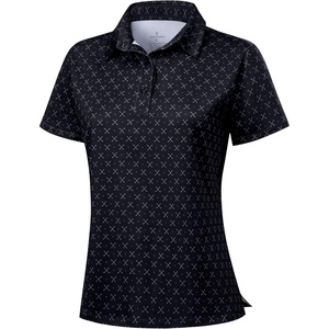 SANTINY Golf Polo Shirts for Women Short Sleeve Quick Dry 3 Buttons Collared Pickleball Shirt Summer Golf Tennis Tops(Black Golf Clubs)
