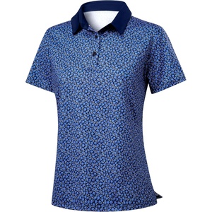 SANTINY Golf Polo Shirts for Women Short Sleeve Quick Dry 3 Buttons Collared Pickleball Shirt Summer Golf Tennis Tops(Blue Floral)