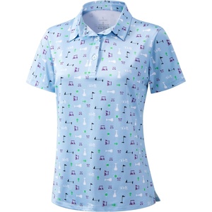 SANTINY Golf Polo Shirts for Women Short Sleeve Quick Dry 3 Buttons Collared Pickleball Shirt Summer Golf Tennis Tops(Blue Golf Elements)
