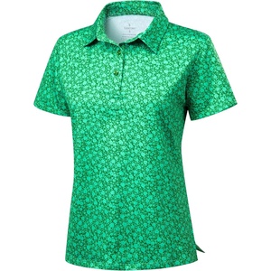 SANTINY Golf Polo Shirts for Women Short Sleeve Quick Dry 3 Buttons Collared Pickleball Shirt Summer Golf Tennis Tops(Green Floral)