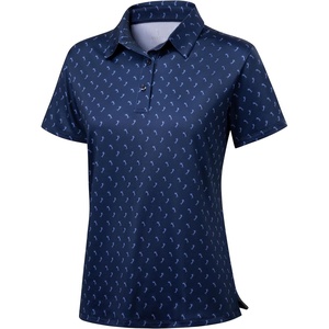 SANTINY Golf Polo Shirts for Women Short Sleeve Quick Dry 3 Buttons Collared Pickleball Shirt Summer Golf Tennis Tops(Navy Golfer)