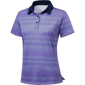 SANTINY Golf Polo Shirts for Women Short Sleeve Quick Dry 3 Buttons Collared Pickleball Shirt Summer Golf Tennis Tops(Purple Geo Printed)