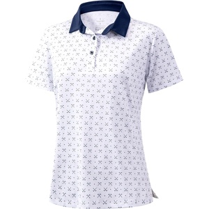 SANTINY Golf Polo Shirts for Women Short Sleeve Quick Dry 3 Buttons Collared Pickleball Shirt Summer Golf Tennis Tops(White Golf Clubs)