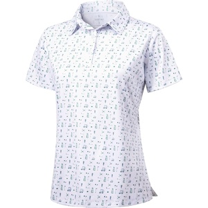 SANTINY Golf Polo Shirts for Women Short Sleeve Quick Dry 3 Buttons Collared Pickleball Shirt Summer Golf Tennis Tops(White Golf Elements)