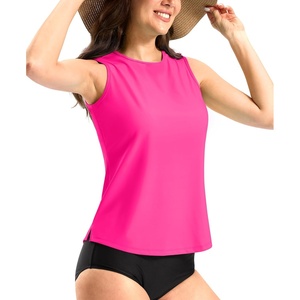 SANTINY Sleeveless Rash Guard for Women UPF 50+ Modest Swimsuit Quick Dry High Neck Bathing Suit Swim Top Swim Tank(Rose)