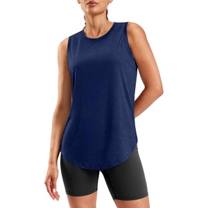 SANTINY Women’s Lightweight Long Workout Tops Sleeveless Tennis Gym Yoga Shirts Athletic Running Tank Top for Women Loose Fit(A Navy)