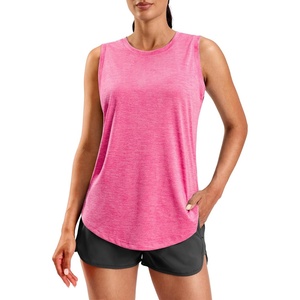SANTINY Women’s Lightweight Long Workout Tops Sleeveless Tennis Gym Yoga Shirts Athletic Running Tank Top for Women Loose Fit(A Pink)