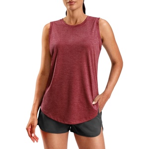 SANTINY Women’s Lightweight Long Workout Tops Sleeveless Tennis Gym Yoga Shirts Athletic Running Tank Top for Women Loose Fit(A Red)