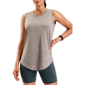 SANTINY Women’s Lightweight Long Workout Tops Sleeveless Tennis Gym Yoga Shirts Athletic Running Tank Top for Women Loose Fit(Brown)