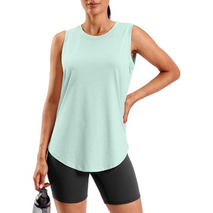 SANTINY Women’s Lightweight Long Workout Tops Sleeveless Tennis Gym Yoga Shirts Athletic Running Tank Top for Women Loose Fit(Green)