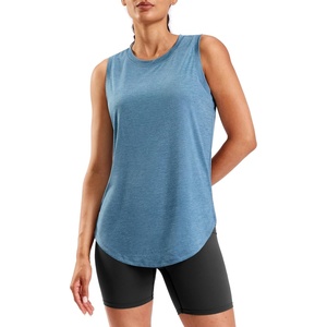 SANTINY Women’s Lightweight Long Workout Tops Sleeveless Tennis Gym Yoga Shirts Athletic Running Tank Top for Women Loose Fit(Grey Blue)