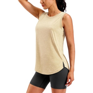 SANTINY Women’s Lightweight Long Workout Tops Sleeveless Tennis Gym Yoga Shirts Athletic Running Tank Top for Women Loose Fit(Khaki)