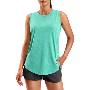 SANTINY Women’s Lightweight Long Workout Tops Sleeveless Tennis Gym Yoga Shirts Athletic Running Tank Top for Women Loose Fit(Lake Green)