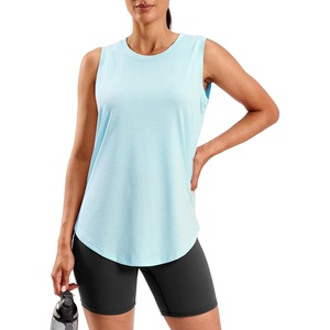 SANTINY Women’s Lightweight Long Workout Tops Sleeveless Tennis Gym Yoga Shirts Athletic Running Tank Top for Women Loose Fit(Light Blue)