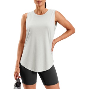 SANTINY Women’s Lightweight Long Workout Tops Sleeveless Tennis Gym Yoga Shirts Athletic Running Tank Top for Women Loose Fit(Light Grey)