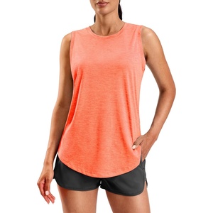 SANTINY Women’s Lightweight Long Workout Tops Sleeveless Tennis Gym Yoga Shirts Athletic Running Tank Top for Women Loose Fit(Orange)