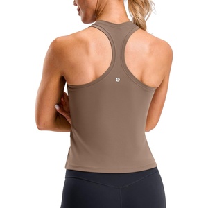 SANTINY Workout Tank Tops for Women Racerback Yoga Gym Tennis Running Athletic Tops Scoop Neck Tight Sleeveless Shirts(Light Coffee)