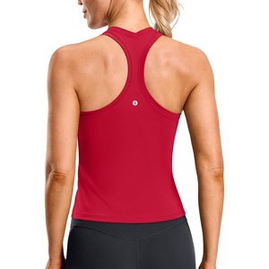 SANTINY Workout Tank Tops for Women Racerback Yoga Gym Tennis Running Athletic Tops Scoop Neck Tight Sleeveless Shirts(Red)