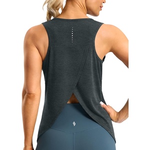 SANTINY Workout Tops for Women Open Back Sleeveless Racerback Tank Tops Loose Fit Athletic Gym Yoga Shirts(Charcoal)