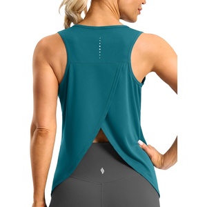 SANTINY Workout Tops for Women Open Back Sleeveless Racerback Tank Tops Loose Fit Athletic Gym Yoga Shirts(Dark Green)