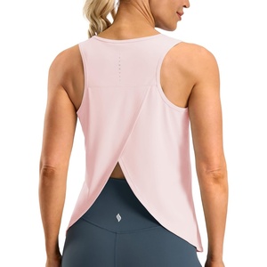 SANTINY Workout Tops for Women Open Back Sleeveless Racerback Tank Tops Loose Fit Athletic Gym Yoga Shirts(Pink)