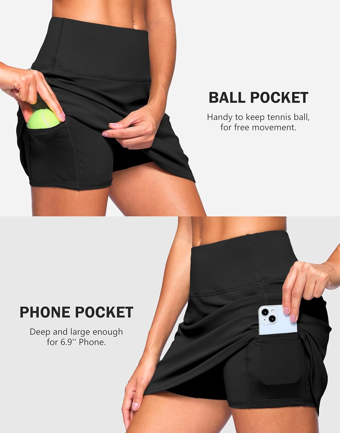 image:imageSANTINY 13515 Skorts for Women with 2 Pockets High Waisted A Line Casual Pickleball Golf Skort Athletic Tennis SkirtBlack