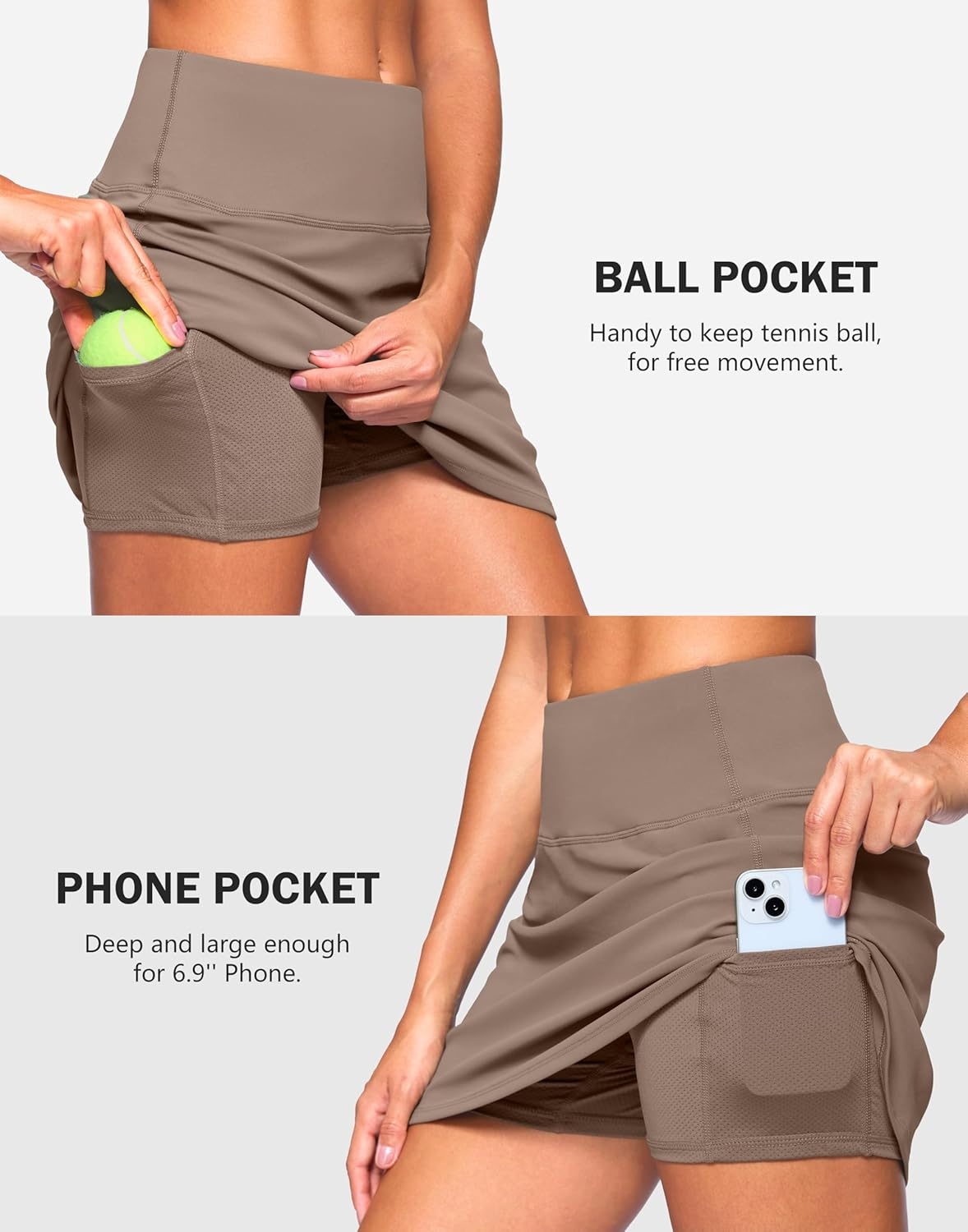 image:imageSANTINY 13515 Skorts for Women with 2 Pockets High Waisted A Line Casual Pickleball Golf Skort Athletic Tennis SkirtCoffee Brown