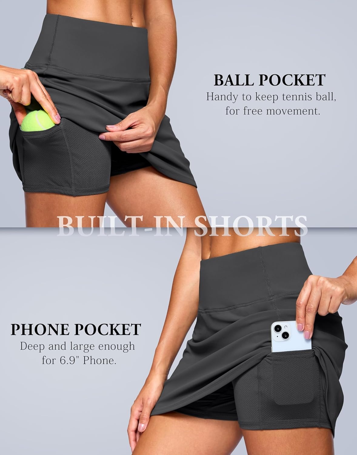 image:imageSANTINY 13515 Skorts for Women with 2 Pockets High Waisted A Line Casual Pickleball Golf Skort Athletic Tennis SkirtDark Grey